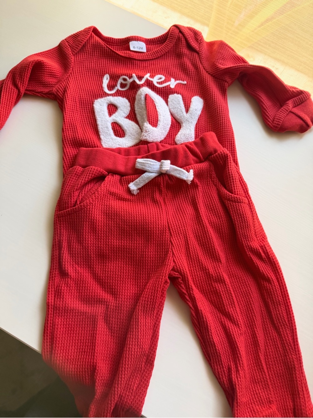 Red 'Lover Boy' Knit Kids Bottoms Set